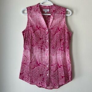 Kim Rogers Pink Paisley Sleeveless Blouse women’s Size Small Ombré 100% cotton